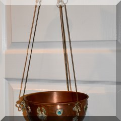 D58. Copper and brass hanging basket 8”w - $22